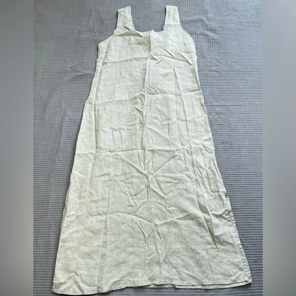 Flax Linen Midi Dress (Medium) Womens Tie Front Sleeveless Lagenlook - Picture 6 of 8